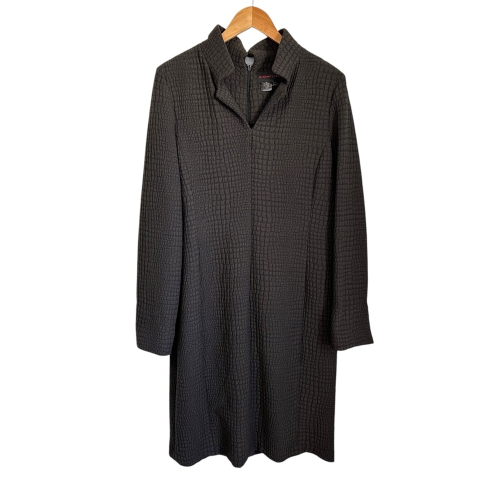Nina Mclemore Womens Textured Print Long Sleeve Dress Size 14 Brown Black